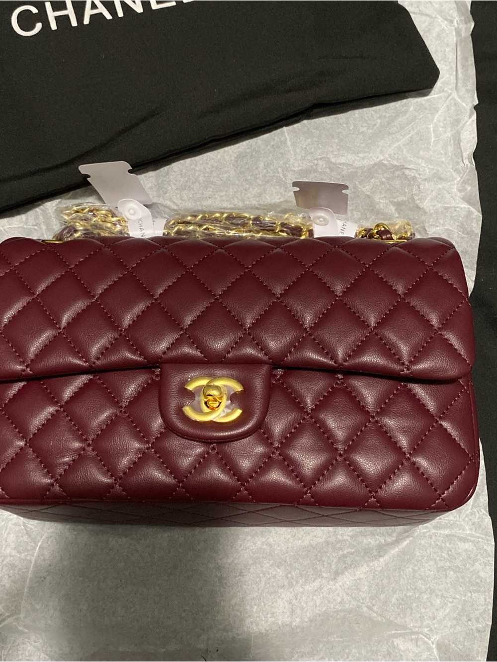 CHANEL Quilted Shoulder Bag in Burgundy with Gold Hardware